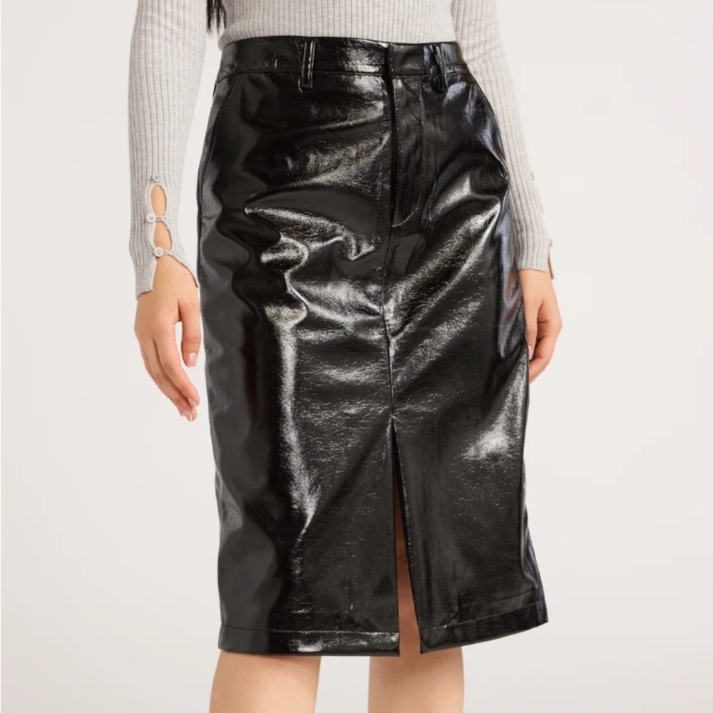 Scoop Black Faux Leather Patent Skirt size 14